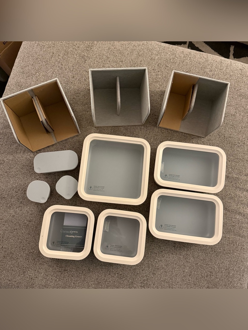 Caraway‎ 14-Piece Glass Food Storage Container Set with Organizers in Cream